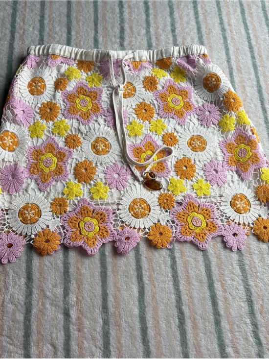 Zara Dresses & Skirts - Zara White Crochet Mini Skirt with Pink, Yellow & Orange Floral Motifs